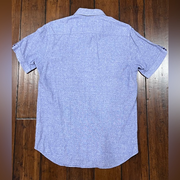 Robert Graham Linen Blend Short Sleeve Button Down Mens Size M Blue Tailor Fit - Picture 2 of 11